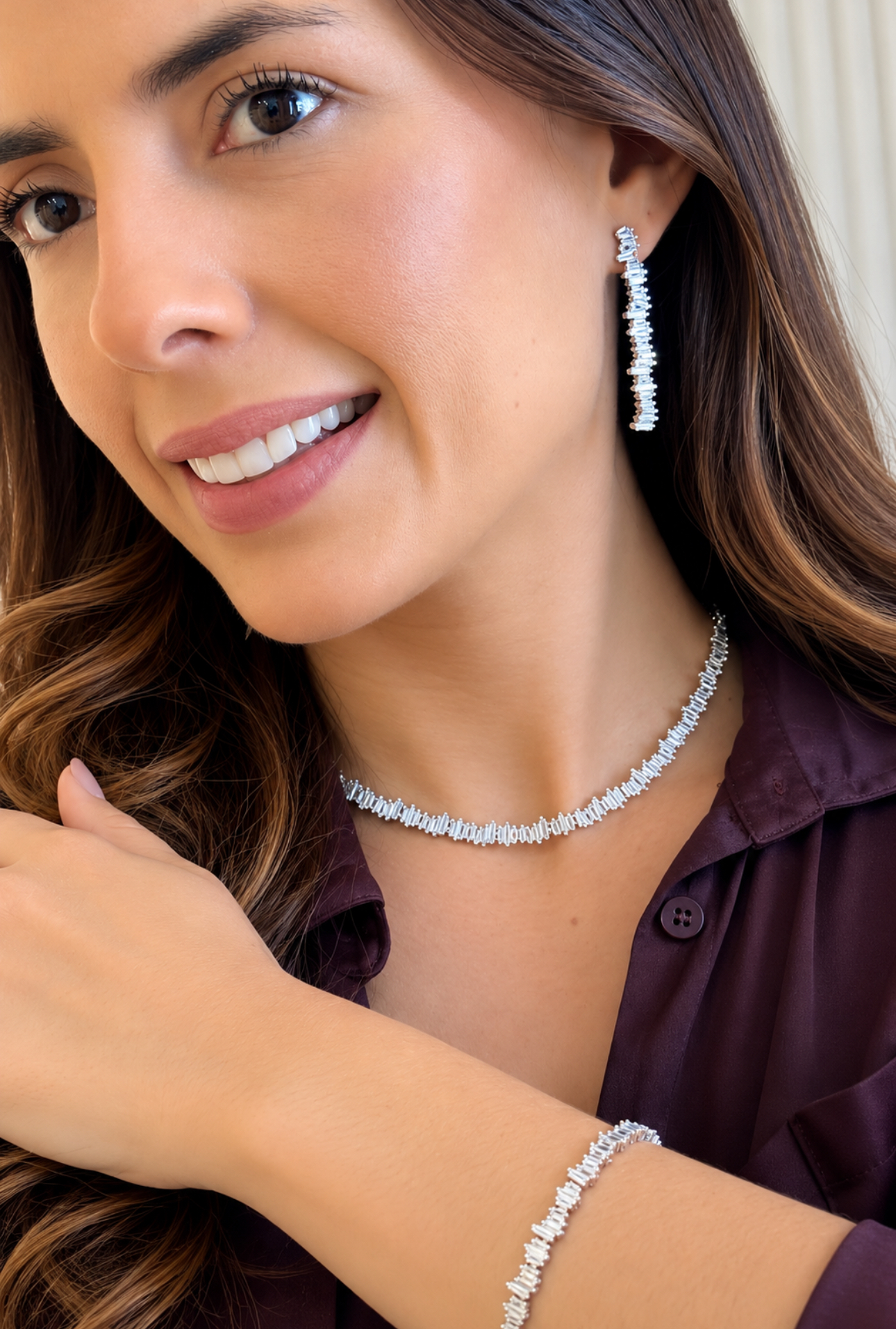 CONJUNTO DE CRISTAL INCOLOR BANHADO A RÓDIO BRANCO