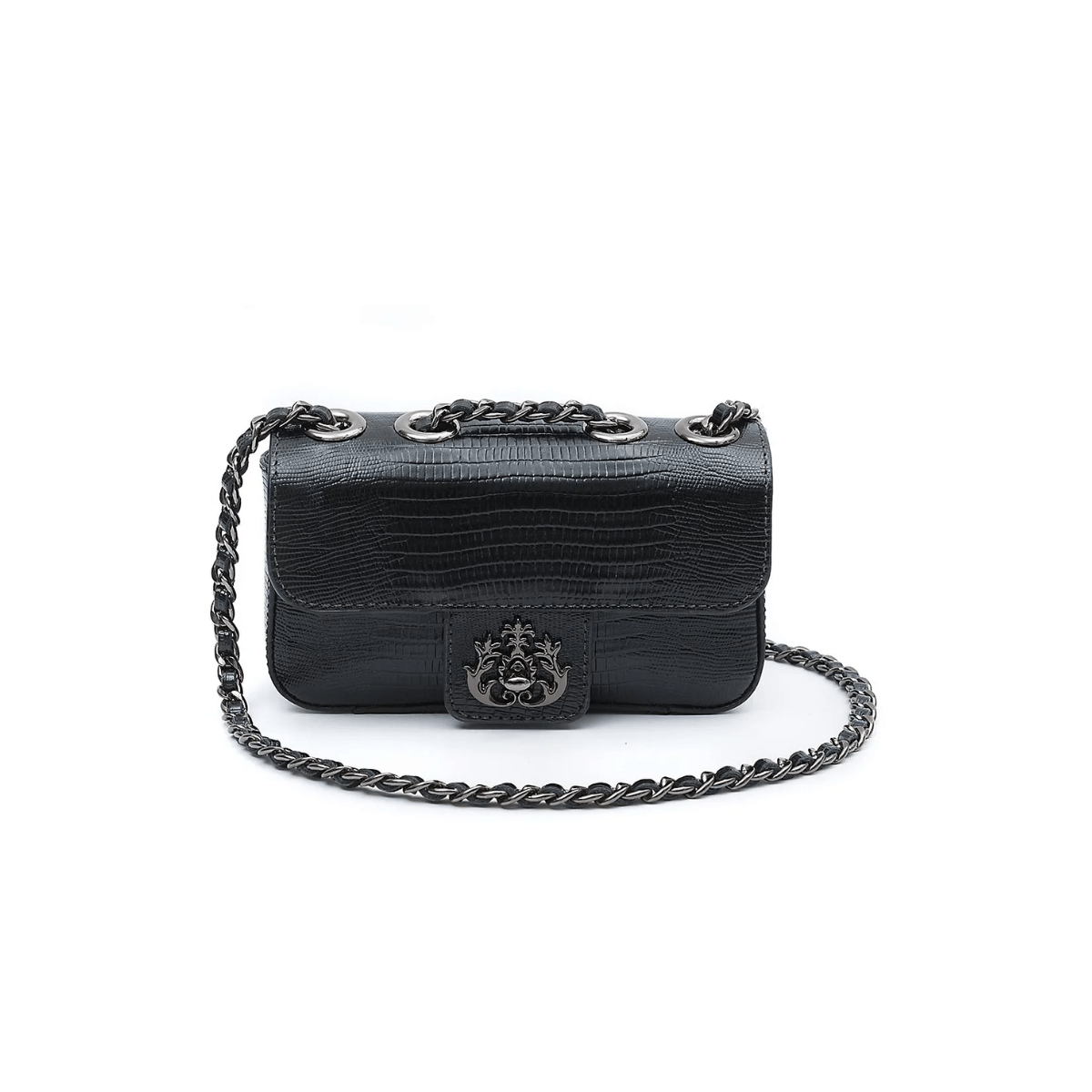 MINI BOLSA ANNE EM COURO NATURAL LIZARD PRETO